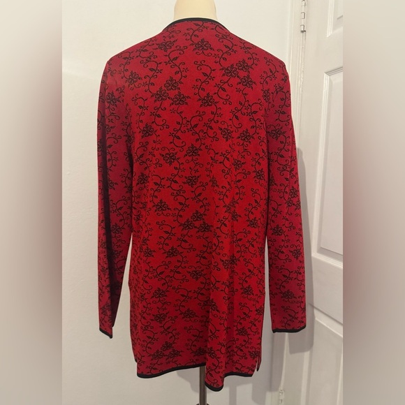 Exclusively Misook Open Front Longline Knit Cardigan Floral Career Luxe Large - Picture 4 of 10